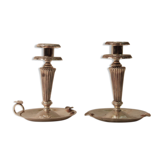 Pair of candlesticks in silver metal, twentieth century