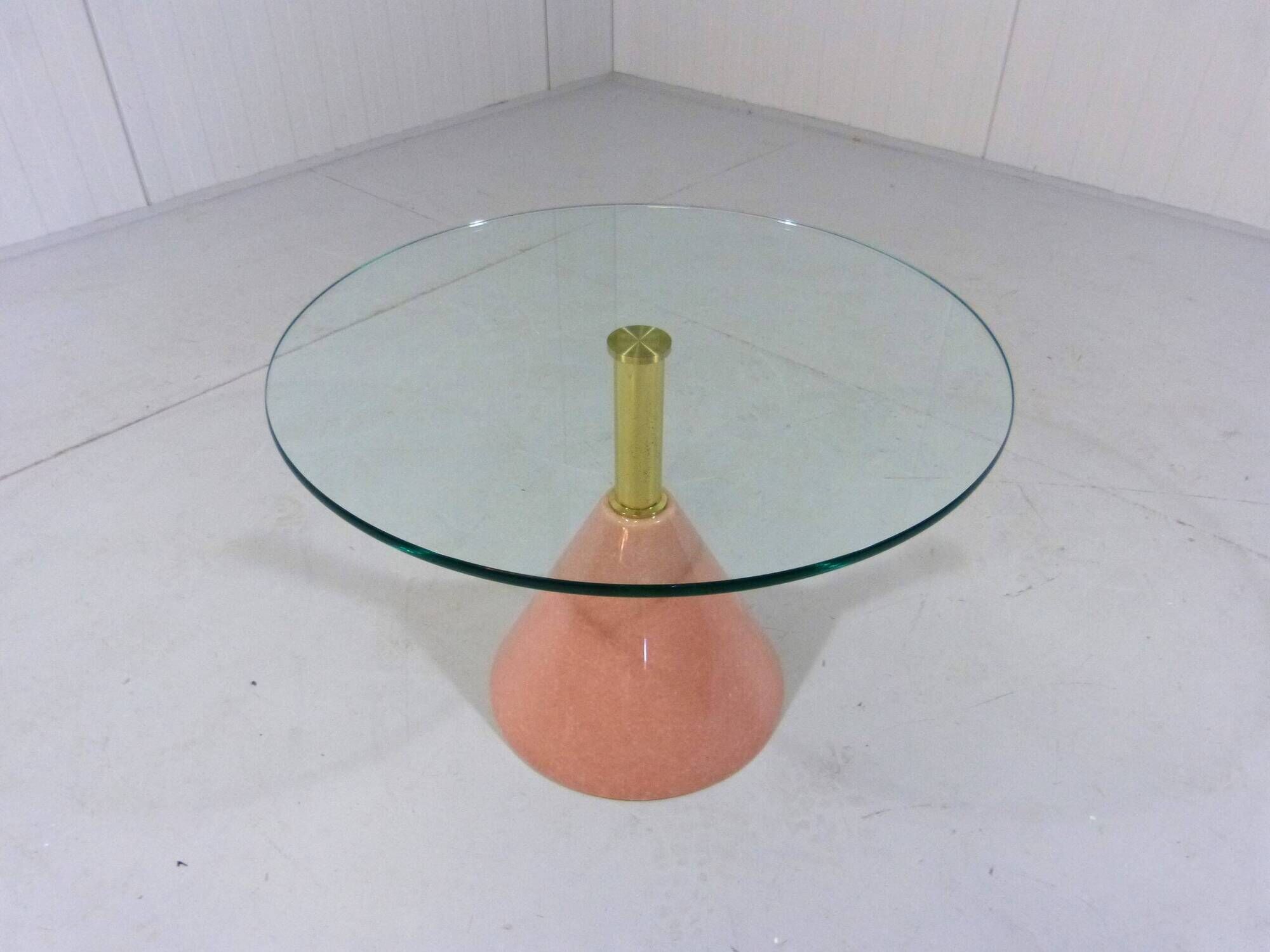 Pink natural stone & glass side table 1980’s Italy