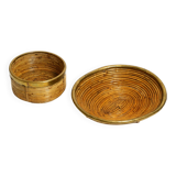 A pair of beautiful Italian Mid Century Modern bamboo bowls with brass rims