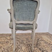Louis XV style cabriolet armchair in patinated wood and velvet