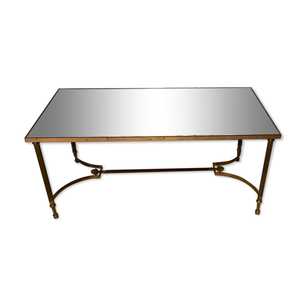 Table basse neo classique en laiton et miroir oxydé