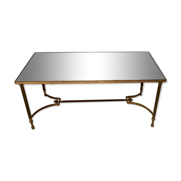 Table basse neo classique en laiton et miroir oxydé