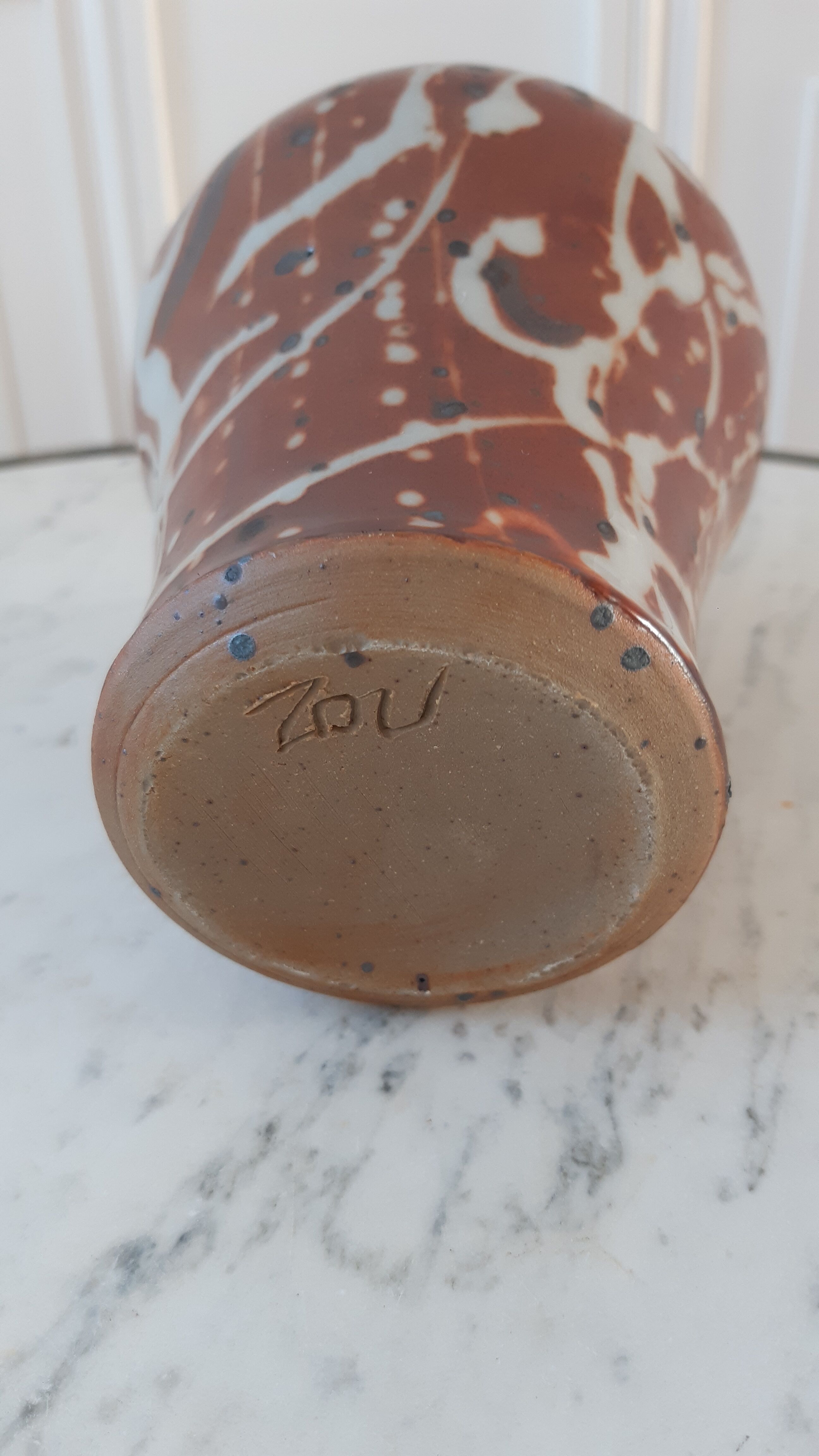 Ceramic vase handmade stoneware 60-70s signed