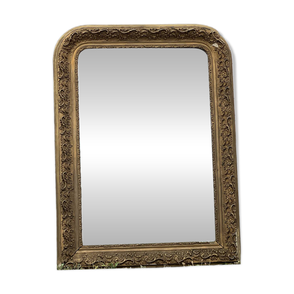 Grand miroir Louis-Philippe doré sculpté, mercure 104x77cm