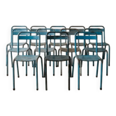 Lot de 15 chaises industrielles vintage en métal années 50