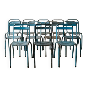 Set of 15 vintage industrial metal chairs from the 1950s.