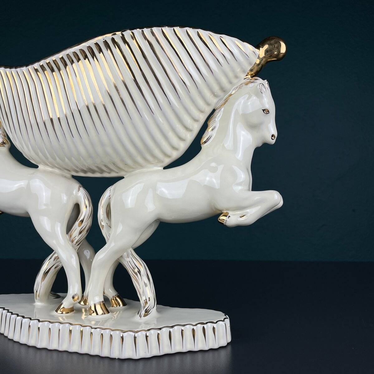 Antique ceramic vase with horses by Egisto Fantechi Maioliche Ceramic, Sesto Fiorentino, Italy, 1940s.
