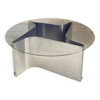 Round coffee table 70 aluminum and glass