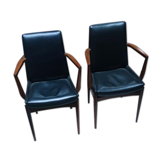 Pair of rosewood and leather armchairs circa 1960