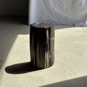 Black petrified wood side table with white and beige stripes H40 D23 - 3