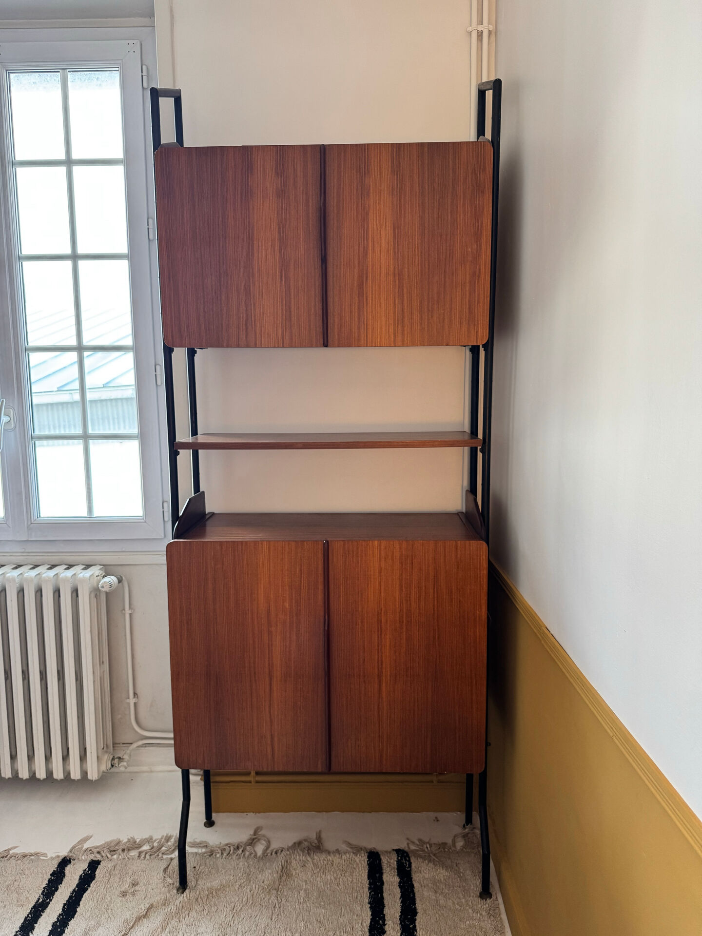 Modular vintage library in teak and black metal — Italian design,