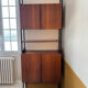 Modular vintage library in teak and black metal — Italian design,