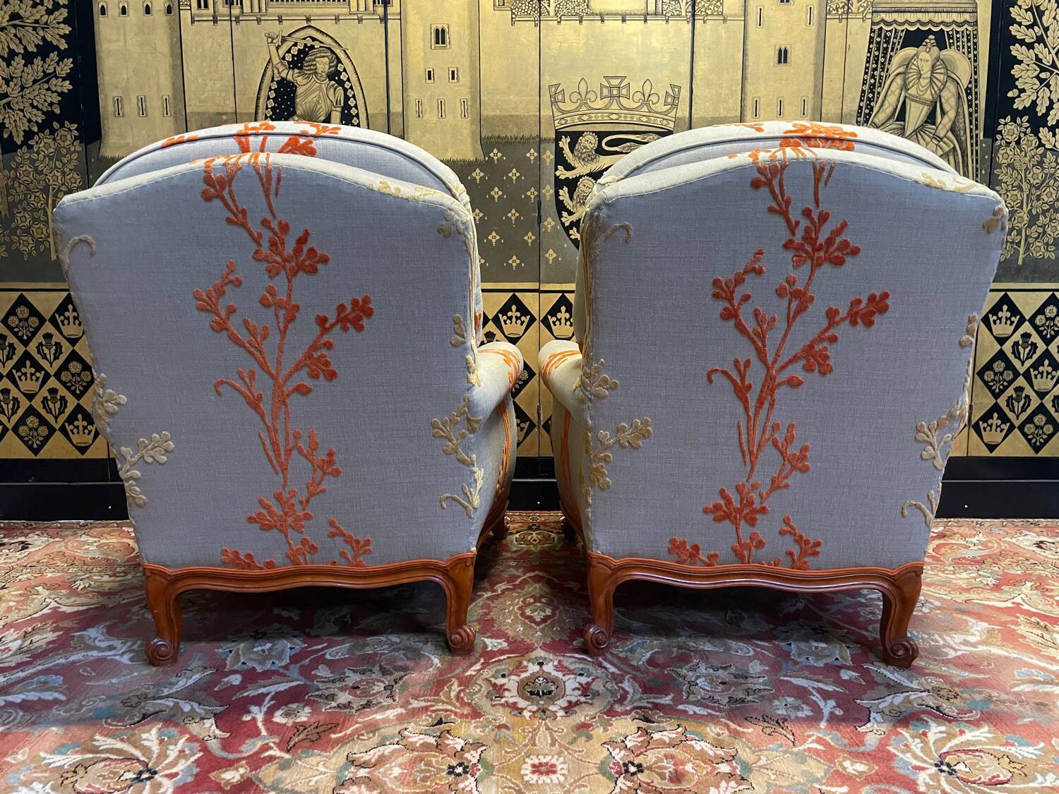 Pair of Louis XV style bergere armchairs