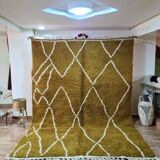 Mustard Beni Ouarain Rug - White Diamond Pattern - Natural Wool -