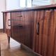 Vintage 70s dressing table with triptych mirror and matching bench.