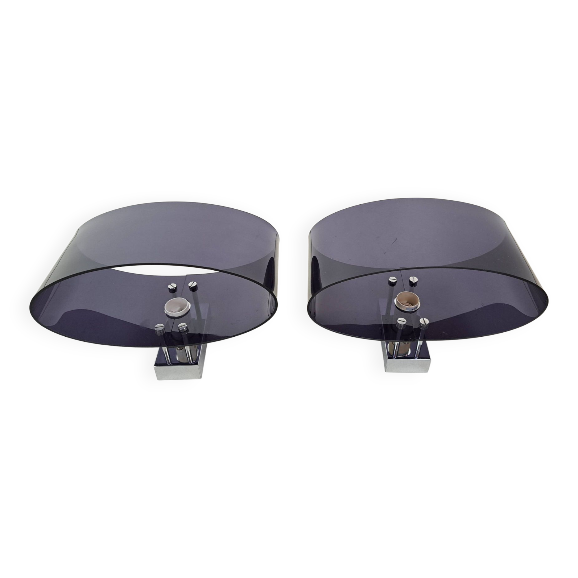 Pair of smoked plexiglass wall lights