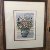 Original watercolor painting monfranc bouquet of flowers + gilded wood frame #a222