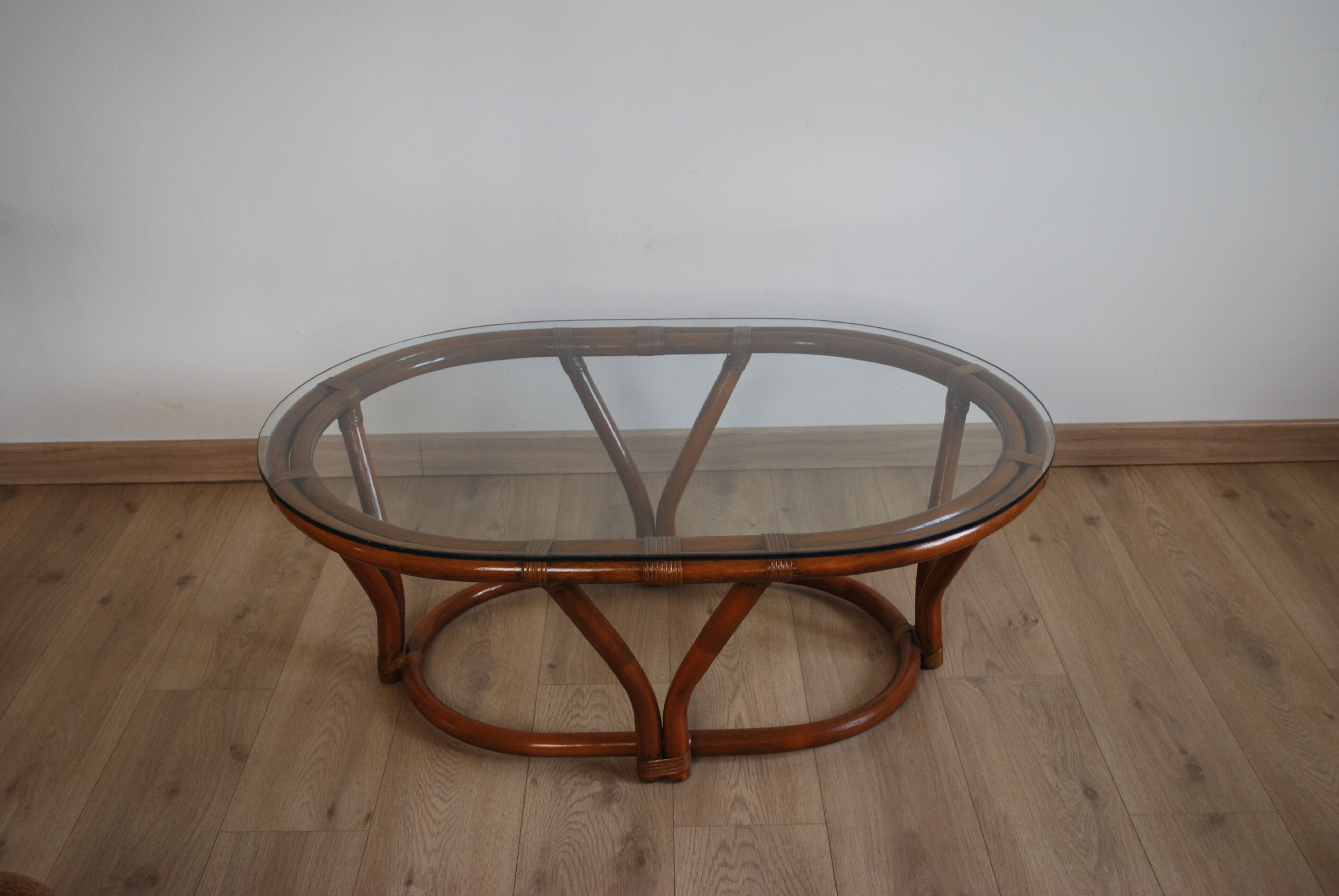 Rattan table and glass
