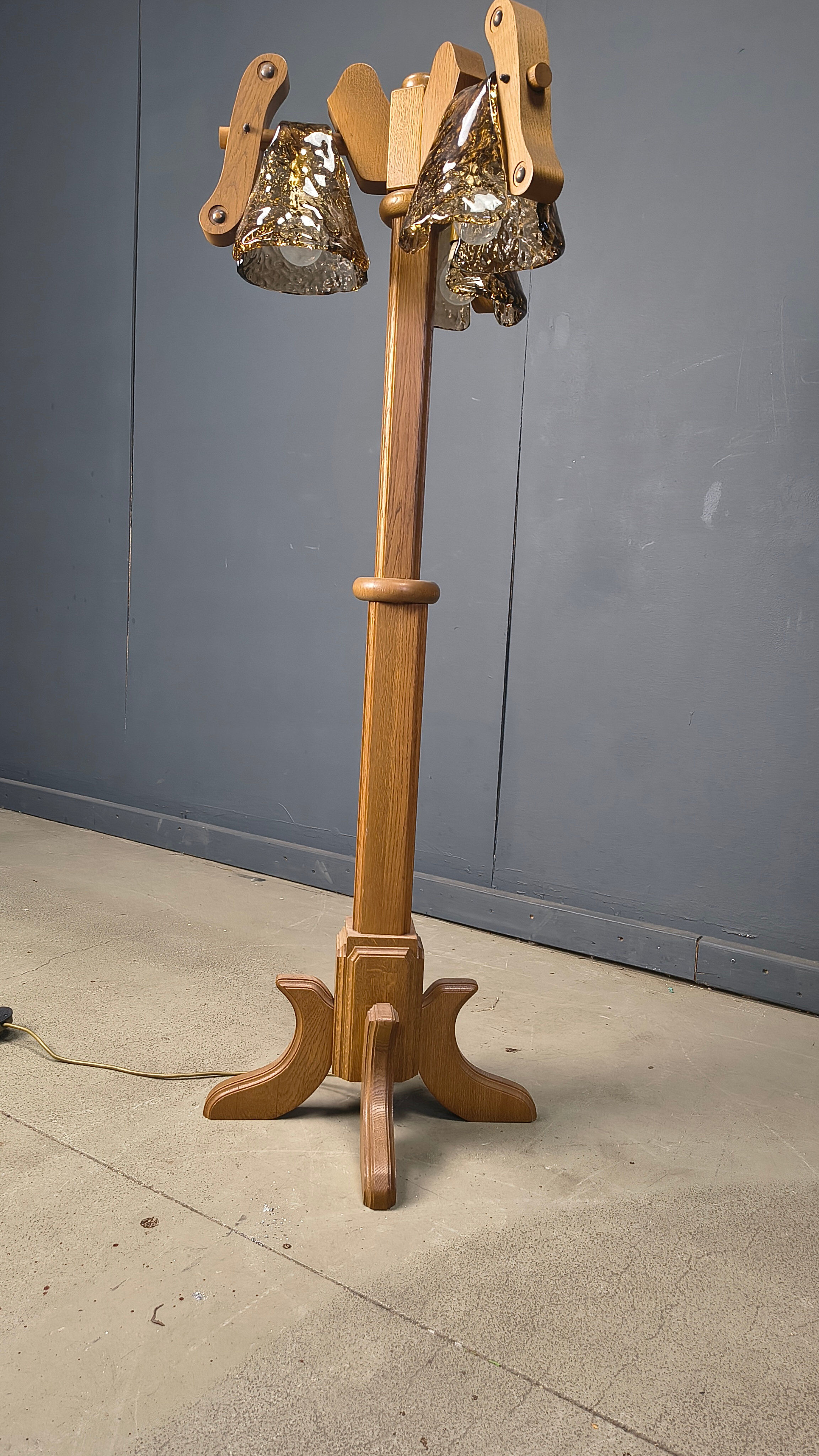 Rustic oak and Murano glass floor lamp, 1960s