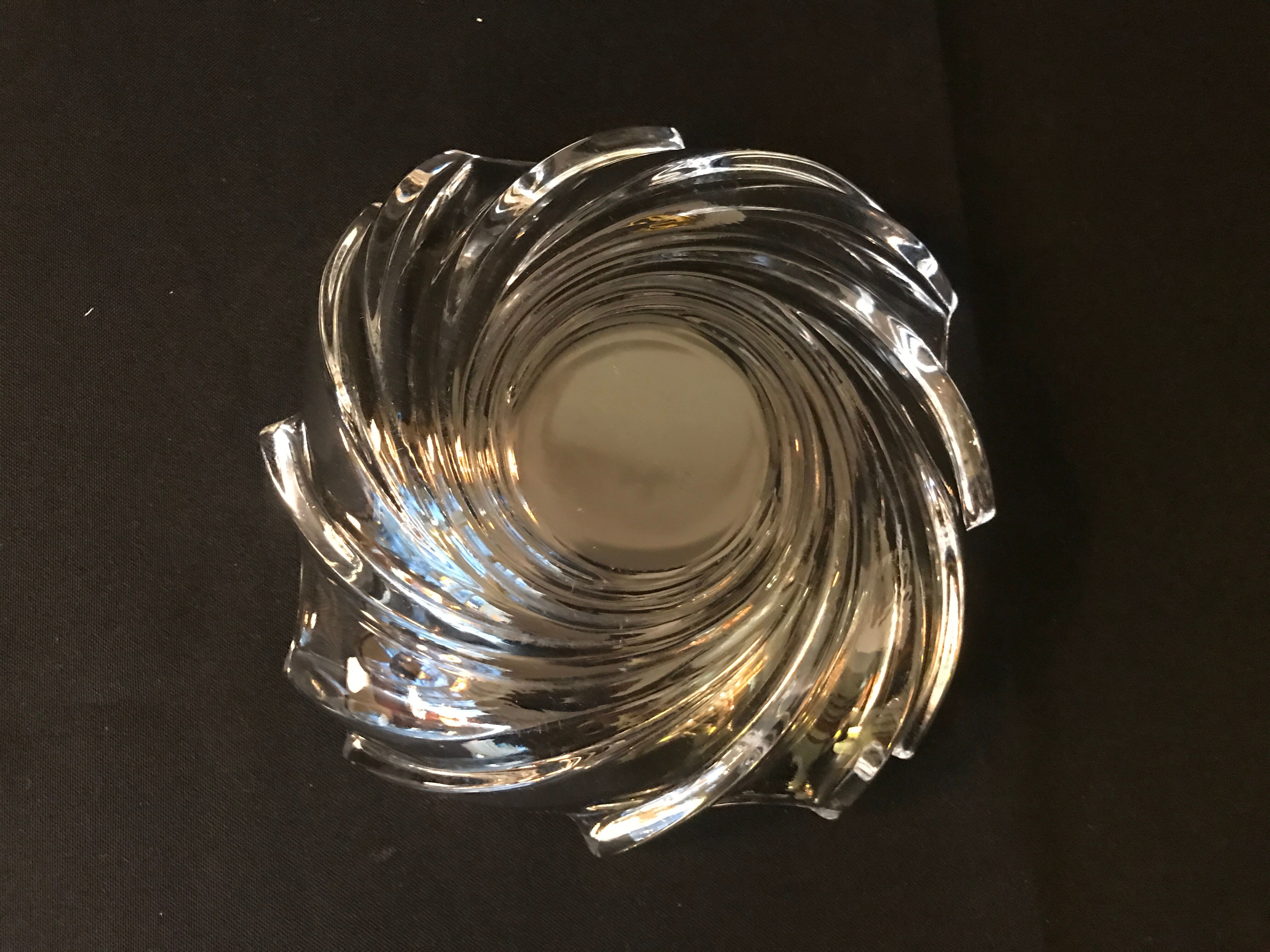 Clear crystal bowl burke wave empty pocket vintage art deco