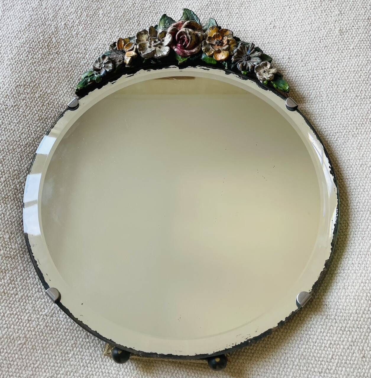 vintage table mirror flower decor painted wood