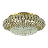 lampe de plafond glamour des années 1960, luminaire en laiton et en verre