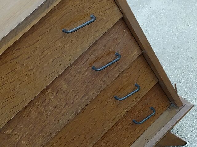 Vintage chest of drawers wood compass feet 1950s