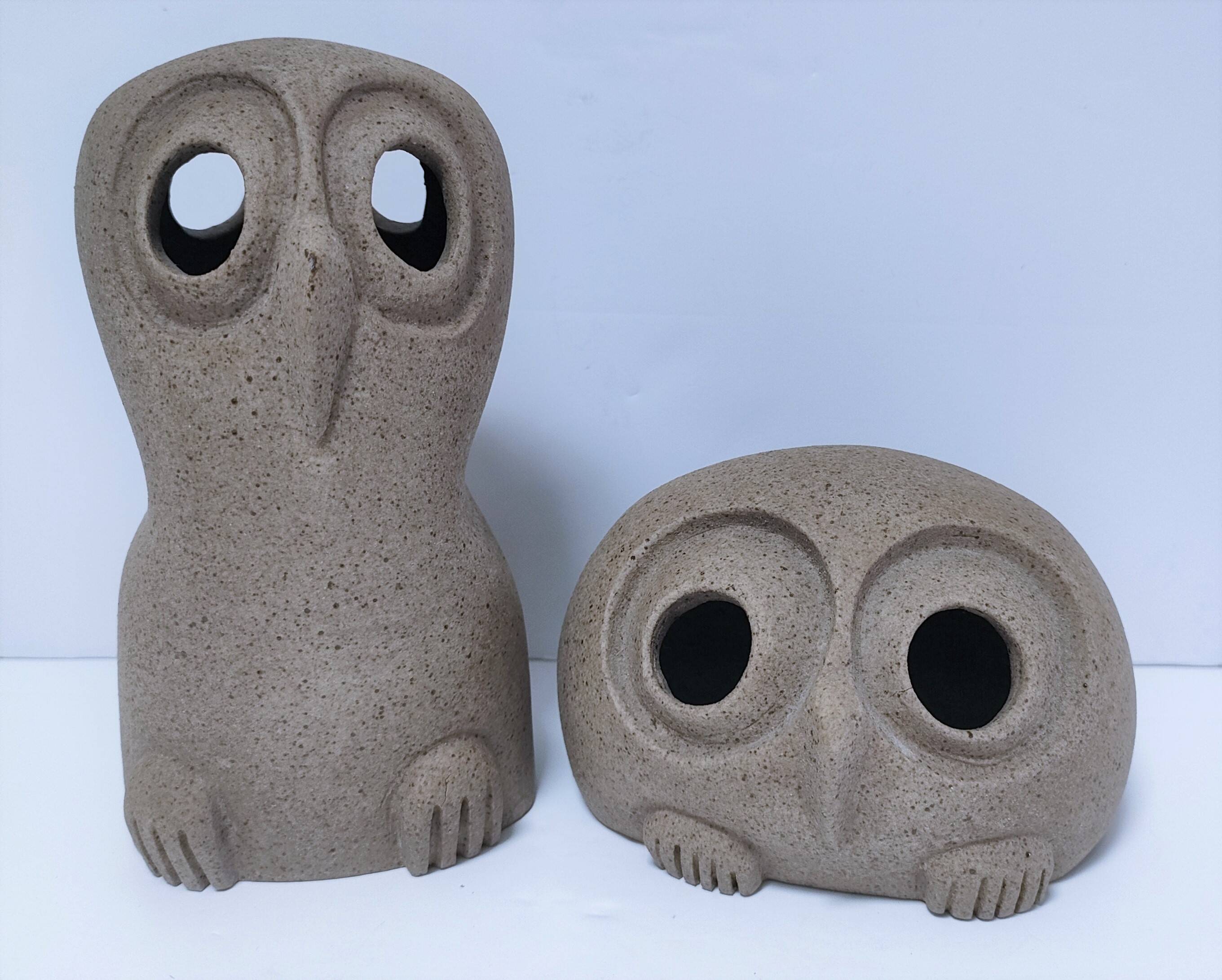 Deux chouettes céramique non émaillée design