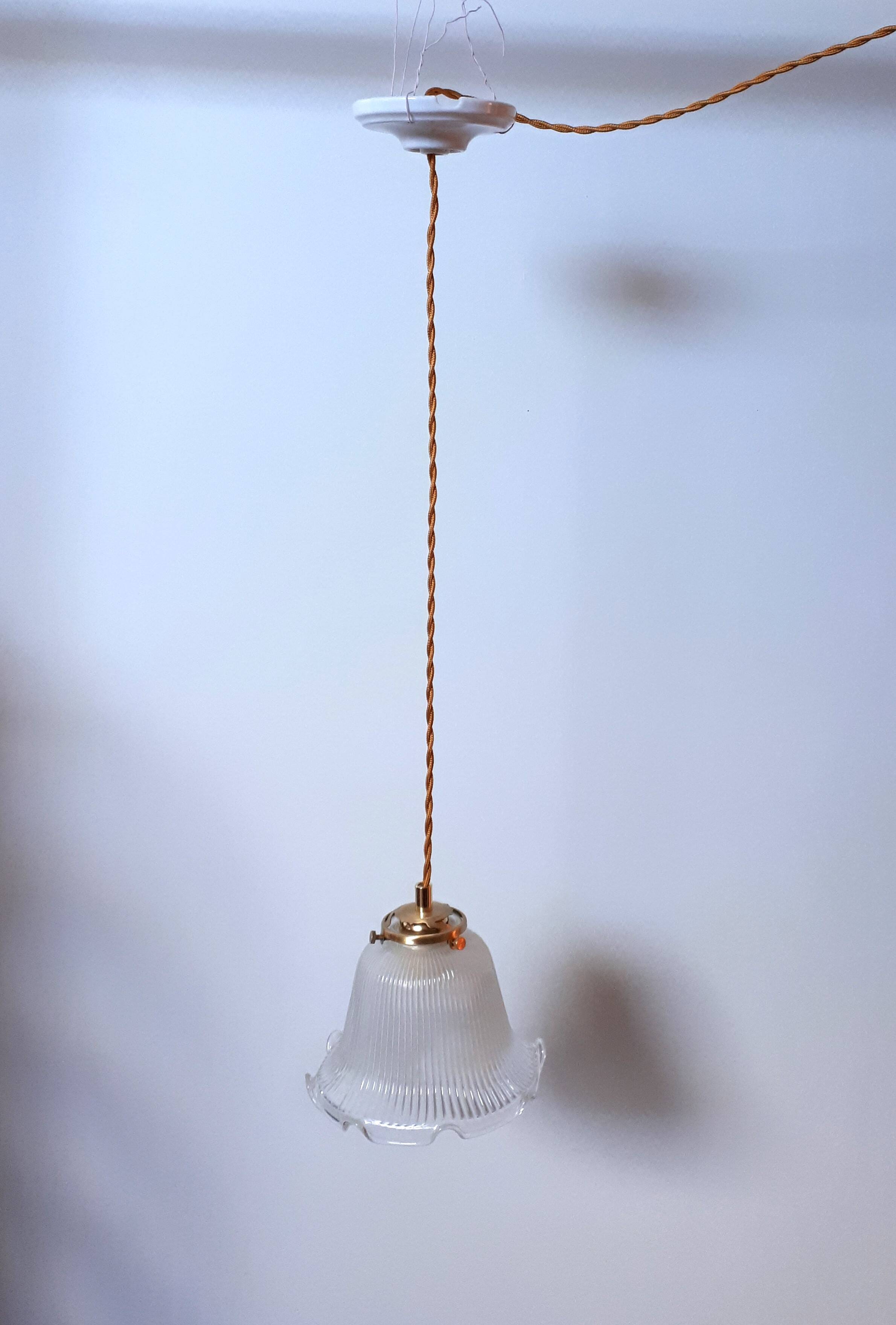 Holophane pendant light/glass lampshade - retro atmosphere guaranteed - 1940 - vintage