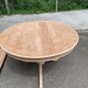 Renovated round extendable dining table with a central wooden leg, 113-203cm.