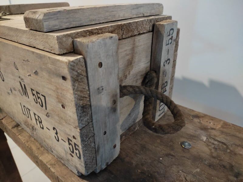 Vintage wooden case military ammunition