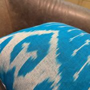 Vintage Silk Ikat Square Cushion Cover, Sky Blue White Arch Medallion 16x16