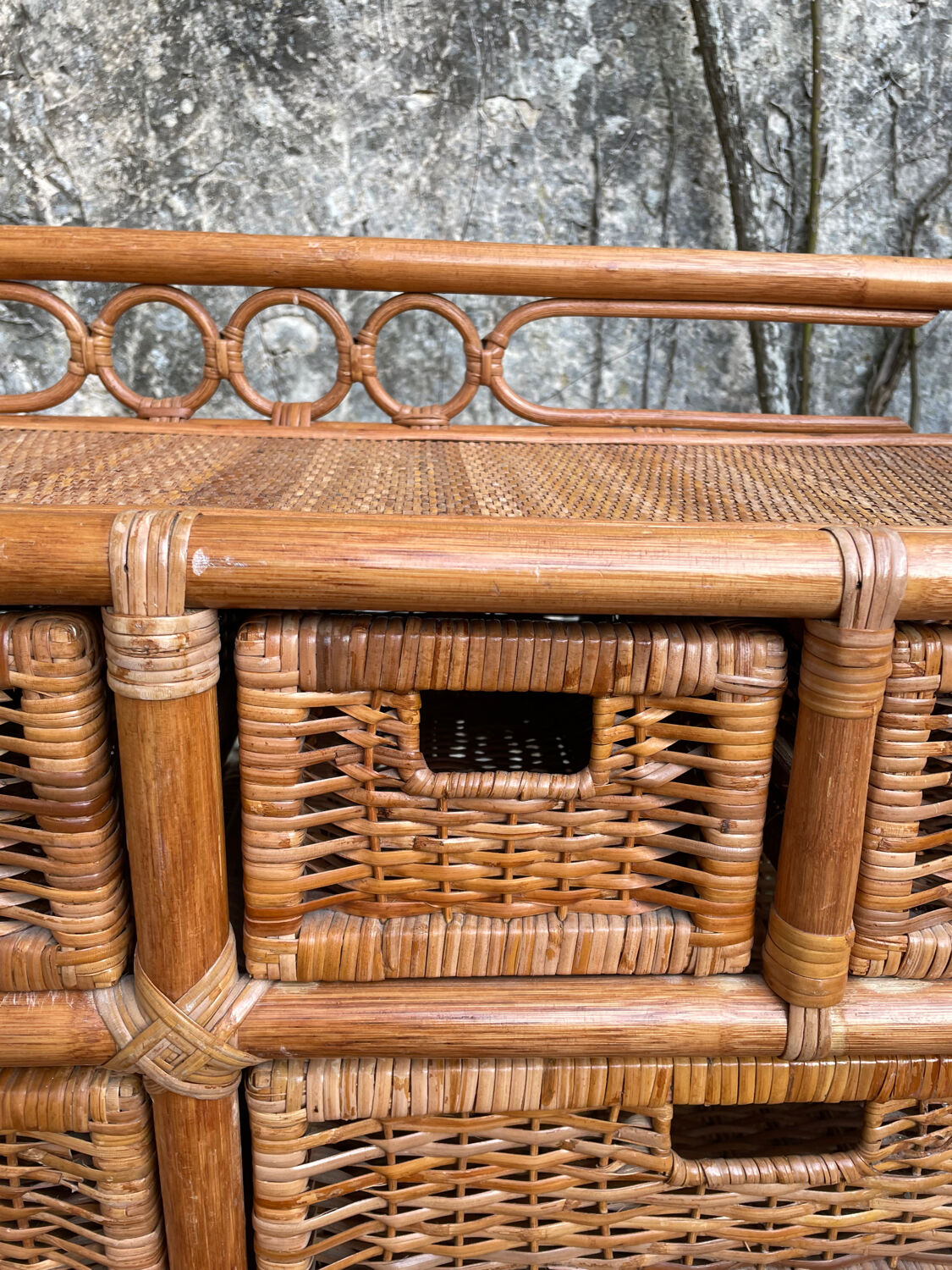 Vintage rattan chest of drawers