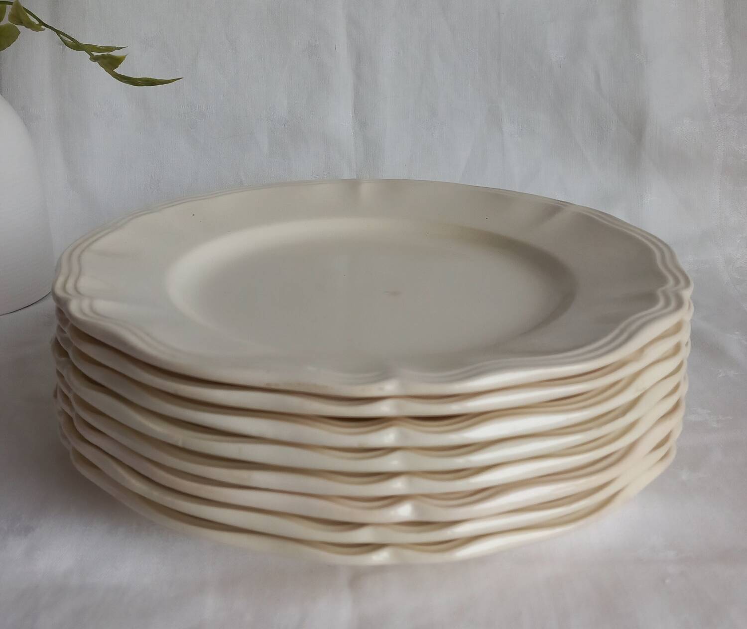 8 antique Sarreguemines ivory plates