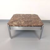 Vintage square coffee table in marble and chrome metal from the 70s