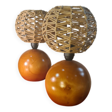 pair of solid wood big balls lamps 35x20 4kg very good condition