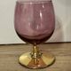 3 coloured smoked glass liqueur glasses with golden stems, vintage.