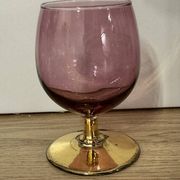 3 coloured smoked glass liqueur glasses with golden stems, vintage.
