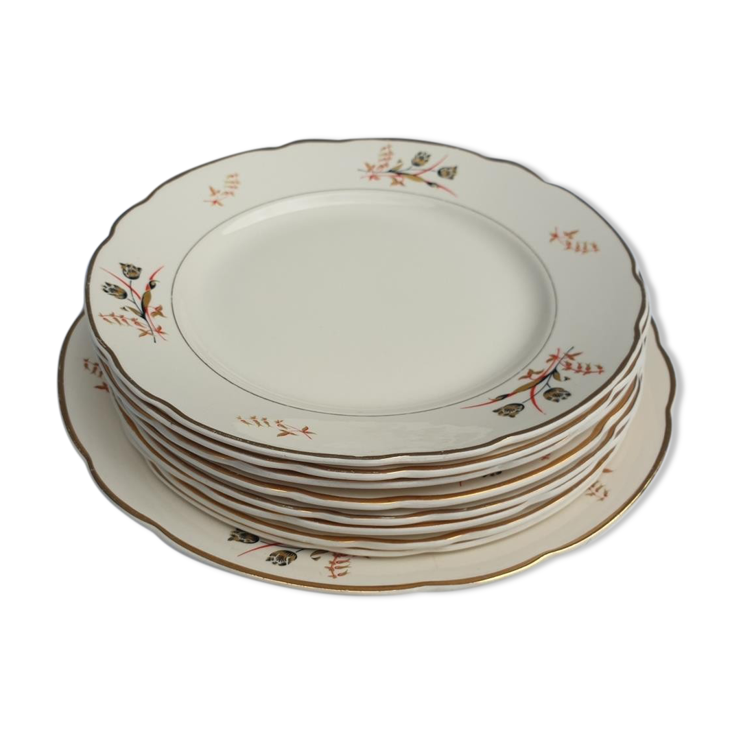 Set 8 plates and dish Villeroy & Boch Mettlach tulips 1940