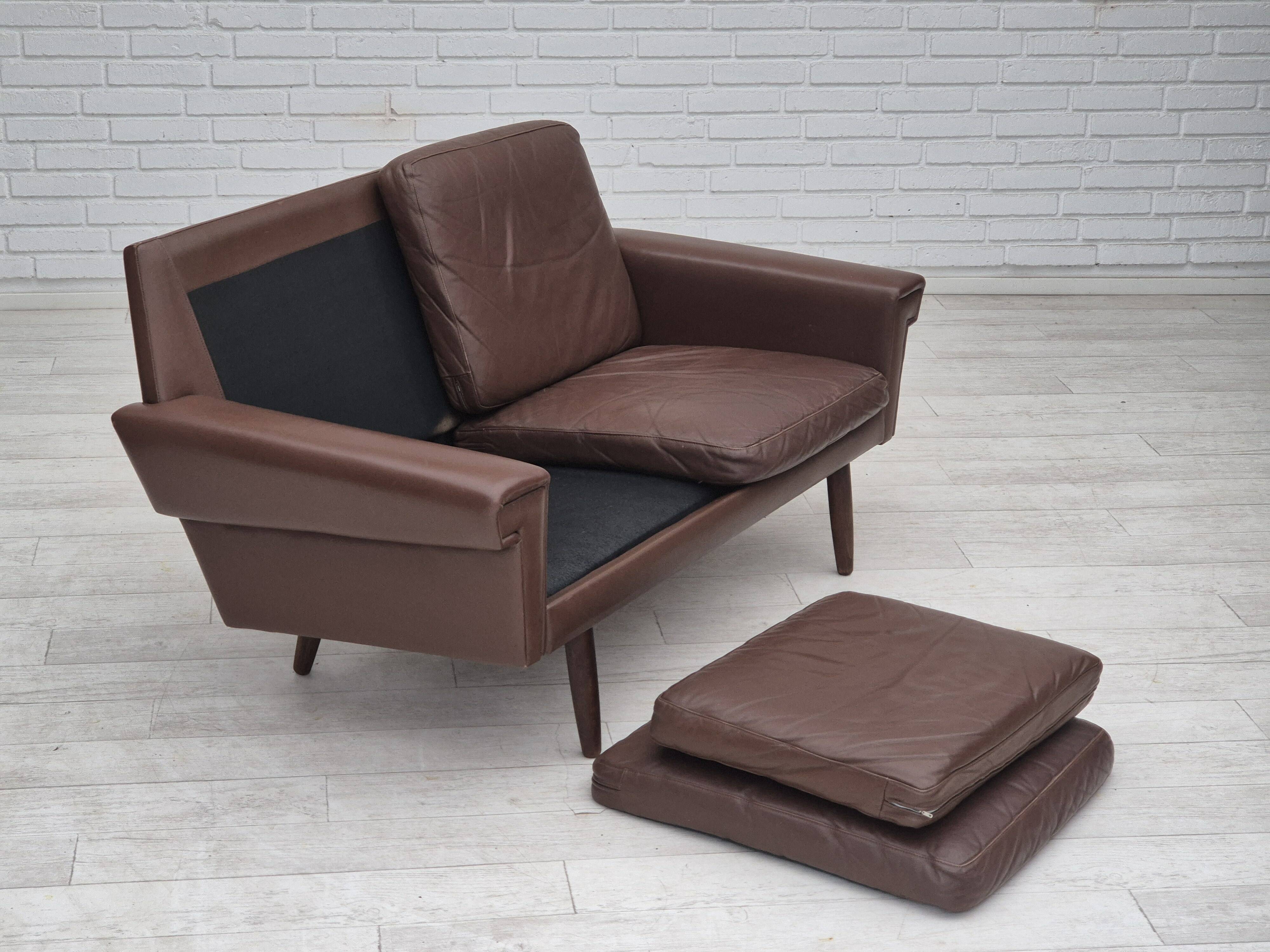 1970s, Danish 2-seater sofa, original brown leather.
