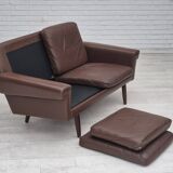 1970s, Danish 2-seater sofa, original brown leather.