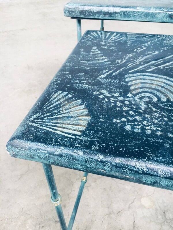 Postmodern Handmade Nesting Table Set by J. Berdou, France, 1980s, Set of 2