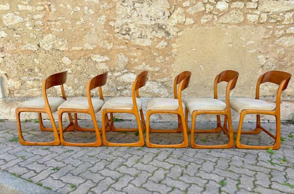 Six chaises traîneau modele Luge vintage design années 60 Baumann