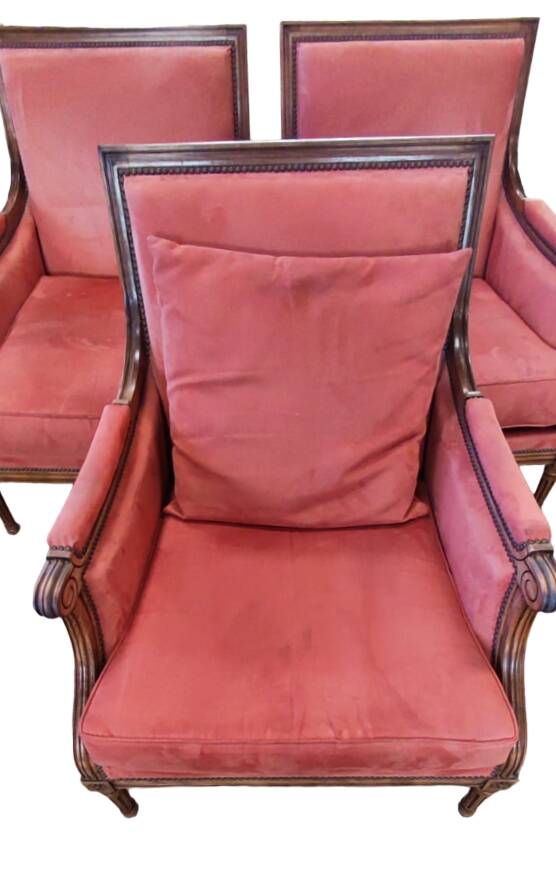 Vintage Louis XVI style armchairs by designer Pierre Counot Blandin in good condition. Wooden frame