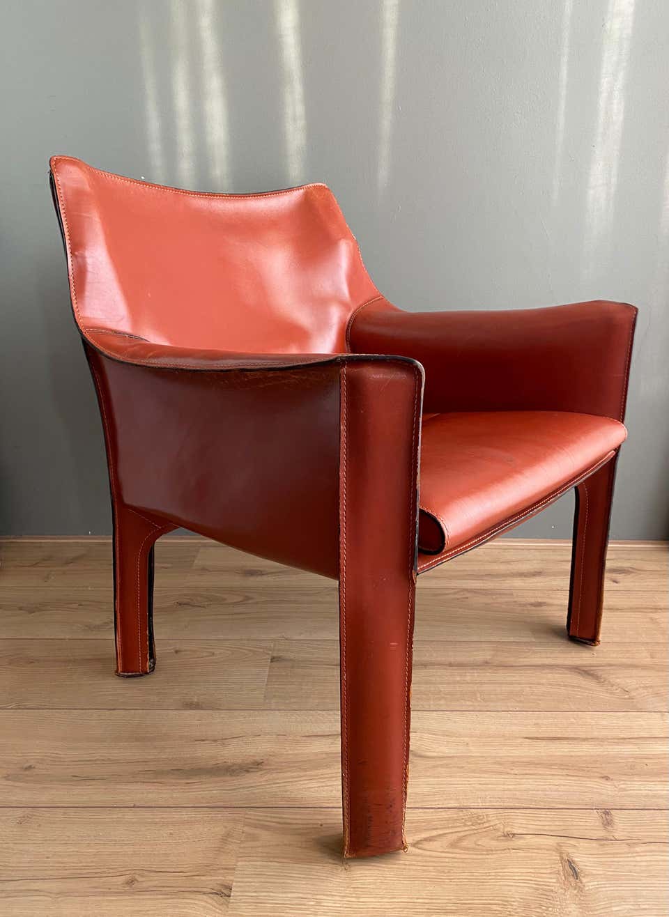 Cognac leather Cab lounge chair by Mario Bellini, 1970s