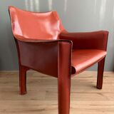 Cognac leather Cab lounge chair by Mario Bellini, 1970s