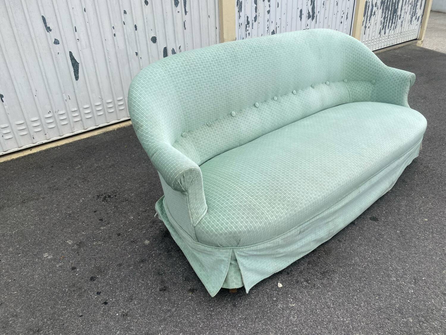 Vintage Celadon Velvet Sofa