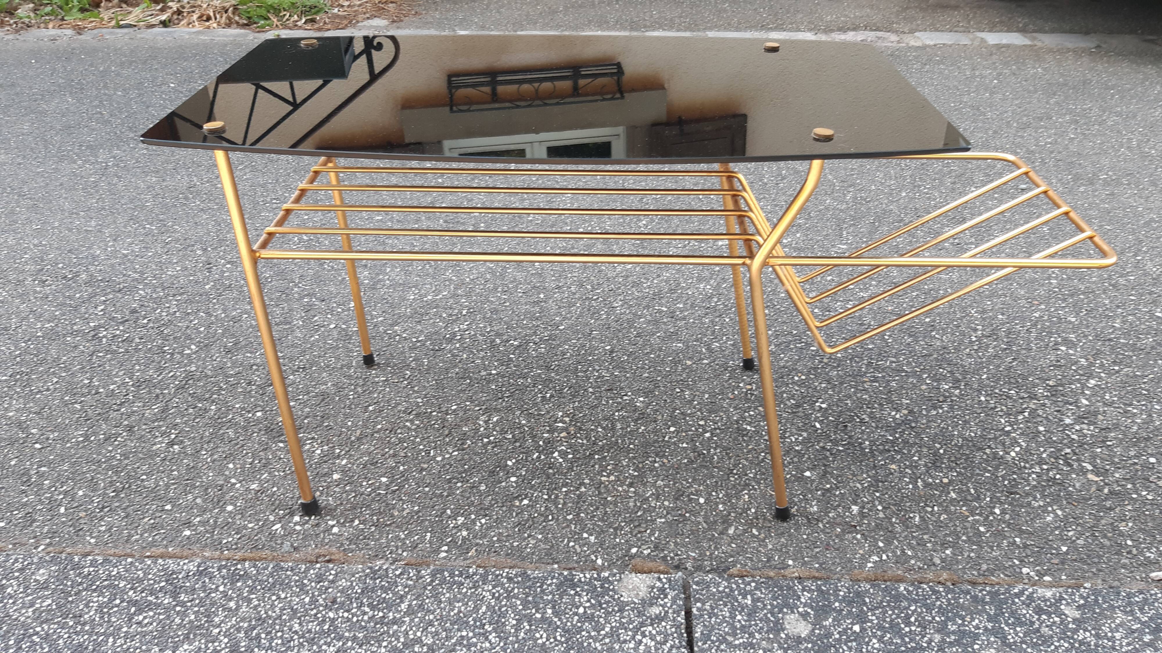 End of sofa black glass and brass 1970