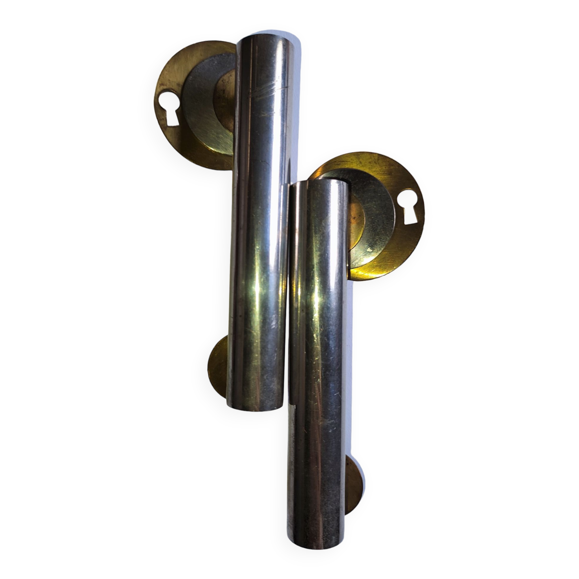 Pair of nickel-plated art deco furnishing handles