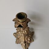 Candle holder in vintage gilded bronze plant leaf